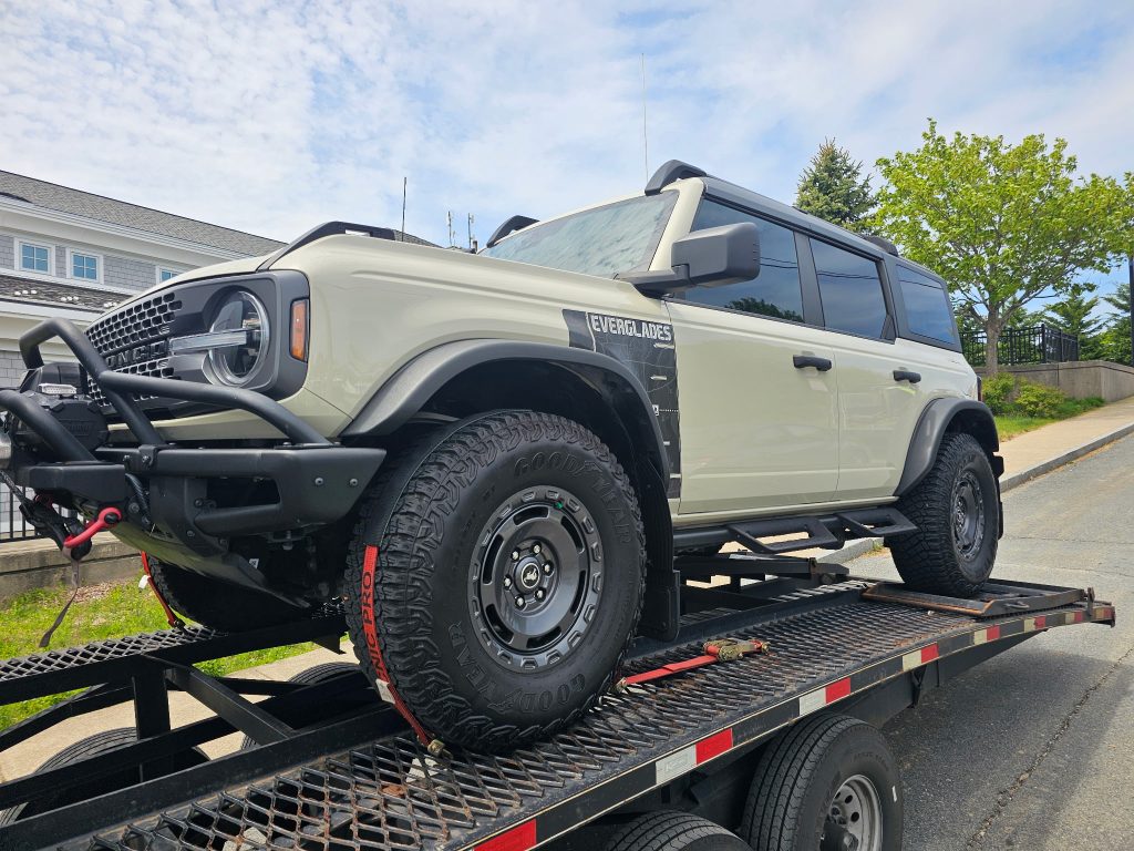 Luxury auto transport trailer on Cape Cod